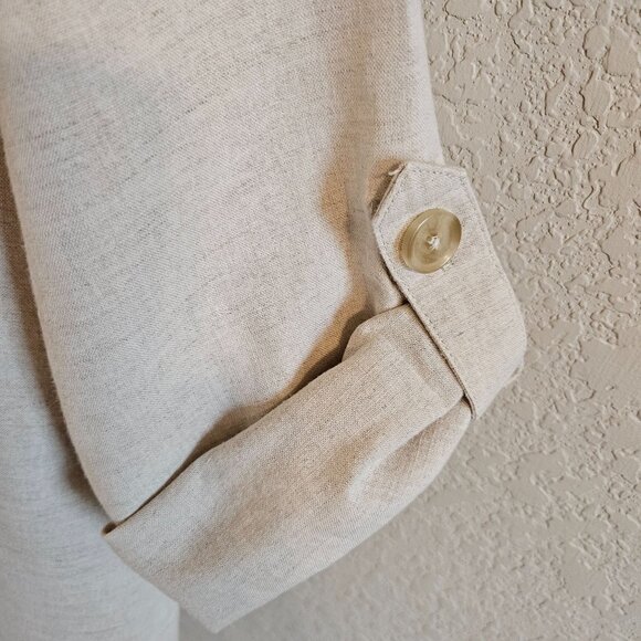 Liz Claiborne Woman Size L  Linen Blend Shacket Beige Roll Tag Sleeve Minimal - Picture 3 of 7